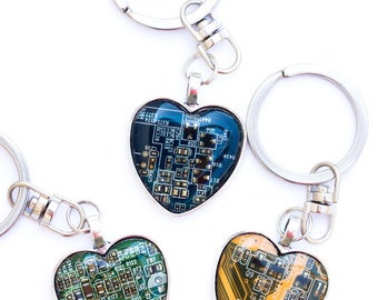 Circuit board keychain - geeky gift - techie IT - heart, resin