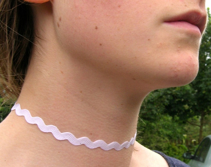 Tattoo Wave choker necklace, white, zig zag, Ric Rac ribbon with a width of 5/16” Ribbon Choker Necklace (pick your neck size)