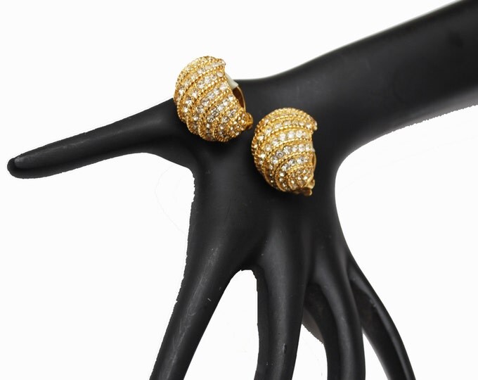 Ciner Clip on Earrings Pave Rhinestone gold