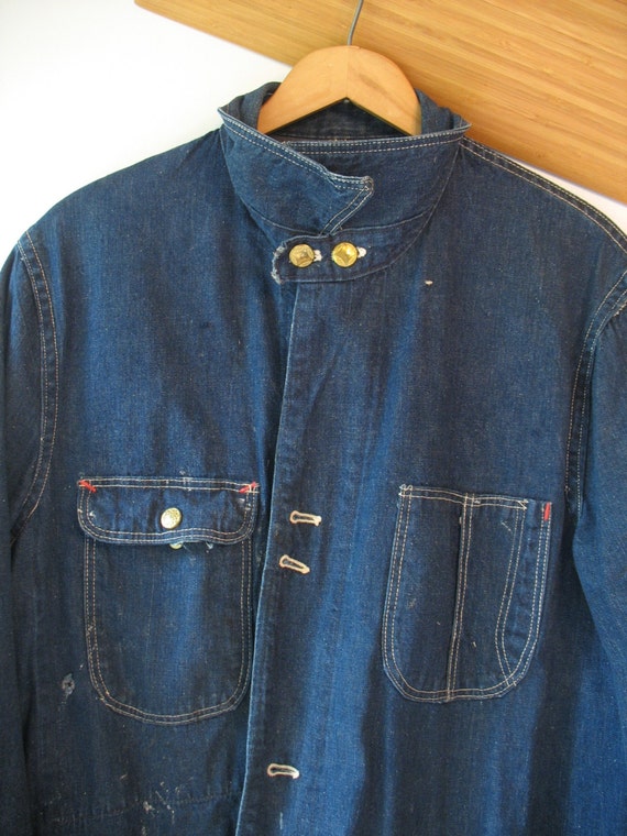 Vintage Denim Chore Jacket Chore Coat Chin Strap