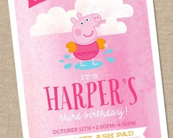 Peppa Pig Birthday Invitation // swim // - 5x7 Printable