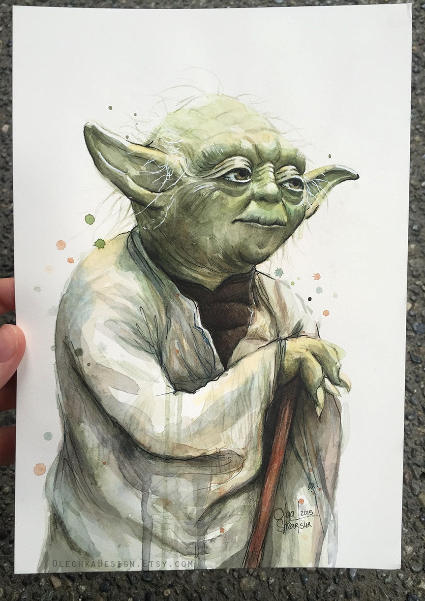 Yoda Watercolor Painting Yoda Art Yoda Artwork Yoda Drawing