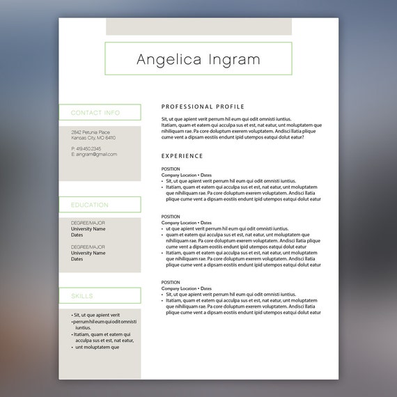 Modern Resume Template and Cover Letter Template for Word | DIY Printable 3 Pack | Green,Beige, Teacher Resume , InDesign | INGRAM