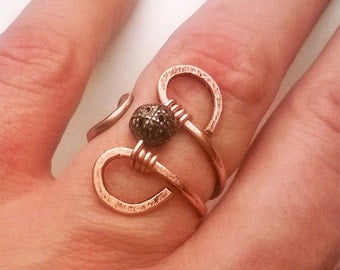 Wire Wrapped Adjustable Hammered Copper Ring - wire wrapped ring handmade