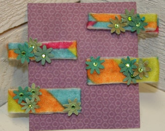 Felt Like Summer set, Set of 2 one of a kind Felt and paper flower, no slip,children's barrettes