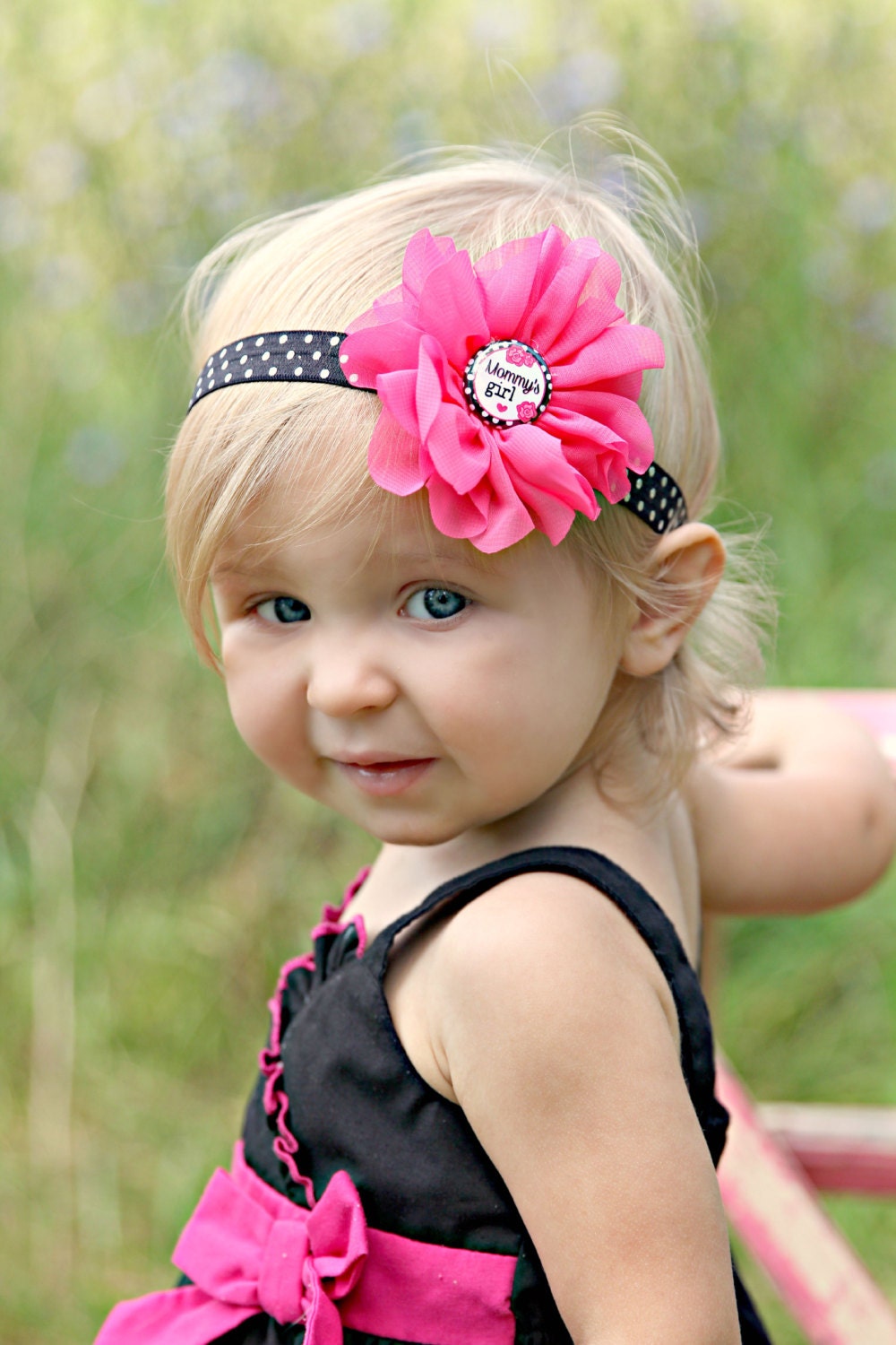 Mommy’s Girl Headband, Pink Black Headband, Hot Pink Headband, Polka