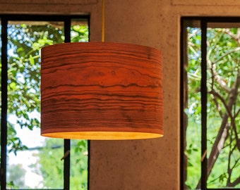 Drum Shade, Pendant light - "Cylinder" Cherry Wood Veneer, handmade Minimalist Veneer Lamp