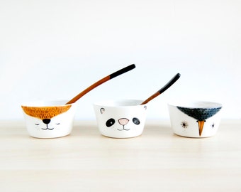 Ceramic bowls set x 3, Small animals pottery bowls, White pottery ceramic bowls, Bowls set, Cute ceramic bowls, Ceramics & pottery, ceramics