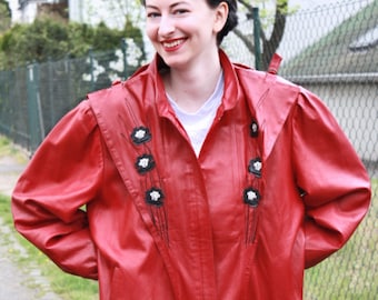 Vintage leather jacket 80s style ladies jacket women's blouson red