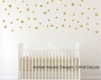 Gold Vinyl Wall Decal Sticker- Wall Art Stars - Gold Star Decal Set for Baby Nursery Wall - Gold Confetti Stars