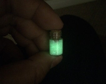 Small Glow in the Dark Fairy Garden Miniature Pixie Dust in Glass Bottle Jar .75 of a inch