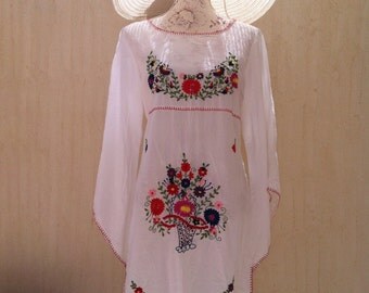 Vintage dress-cotton dress-white dress-mexican dress-vintage sundress-vintage beach cover-boho dress-hippie-white vintage-