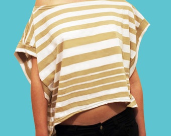 SALE; Women T-shirt, Loose Fit Top, Off The Shoulder Top, Cotton Lycra Shirt, Women Top, Asymetrical Top, Stripped Shirt