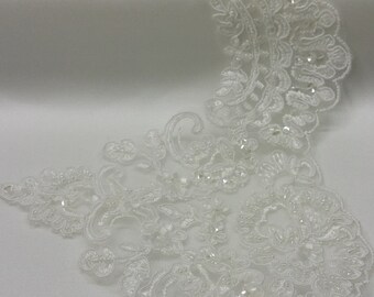 Ivory Sequin Lace Trim T681