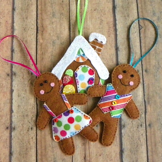 felt gingerbread christmas tree ornaments set of 3 house boy felt gingerbread christmas tree ornaments set of 3 house boy