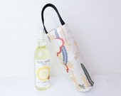 Wine Tote "Paulownia in Summer" (Kimono Tango Wine Tote; Kimono Silk Wine Bag; White Wine Tote; Kimono Wine Carrier; Japanese Wine Tote)