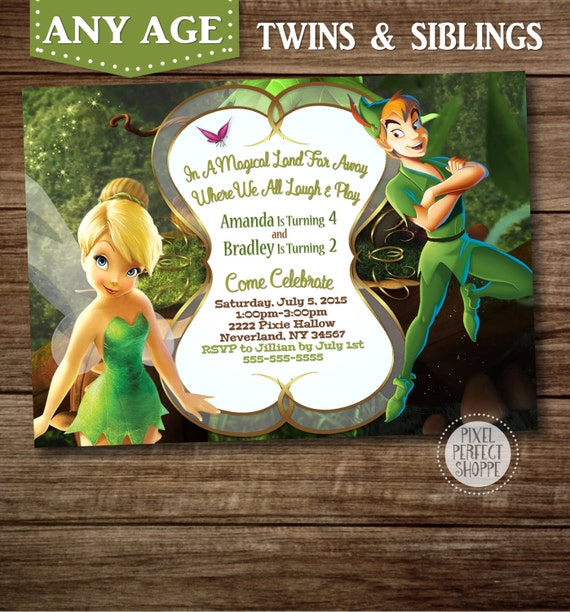 Items similar to TINKERBELL and PETER PAN Invitation ...