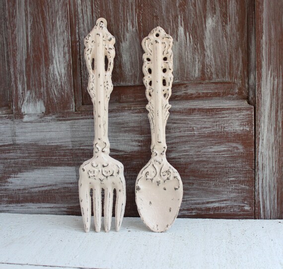 Large Ivory Fork and Spoon Kitchen wall decor Oversized Large Ivory Fork and Spoon Kitchen wall decor Oversized