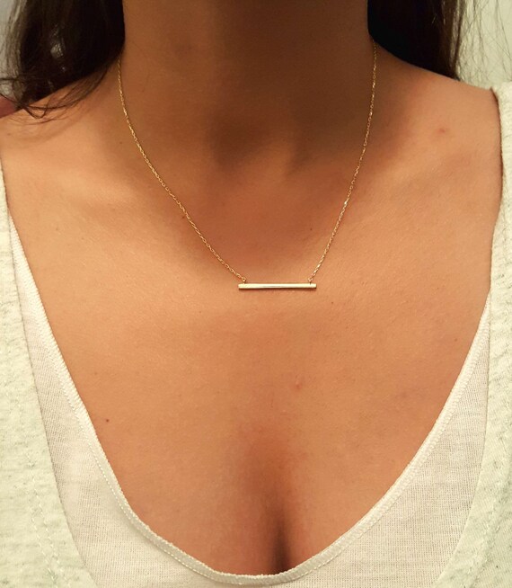 14k Solid Gold bar necklace 3x2 Extra Small Skinny Bar