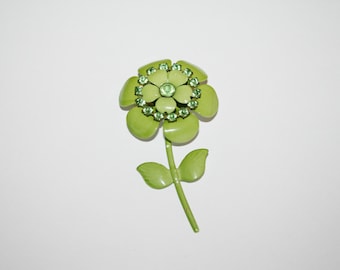 Vintage Green Flower Brooch / Pin 3 inches | Ships FREE in US