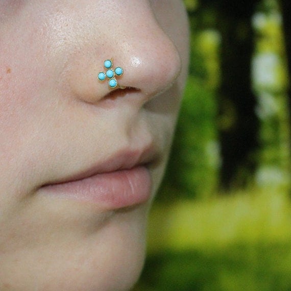 Gold Nose Ring - 2mm Turquoise Nose Hoop - Rook Earring - Septum Piercing - Tragus Jewelry - Cartilage Earring Hoop - Daith Ring 20 gauge
