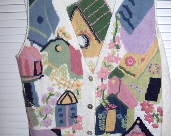 Vintage Bird House Sweater by Cambridge Dry Goods , Knitted Charm 1X