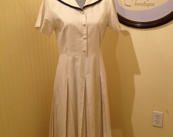 Laura Ashley Sailor dress,Pristine. Made in British Crown colony of Hong Kong, 20's look, heavy quality linen/cotton blend, sz small