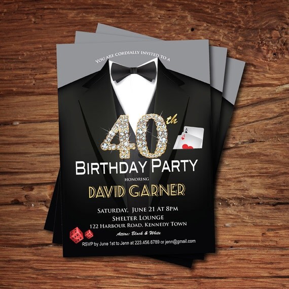 wording for husband birthday for card birthday invitation. Adult party birthday 40th Casino man