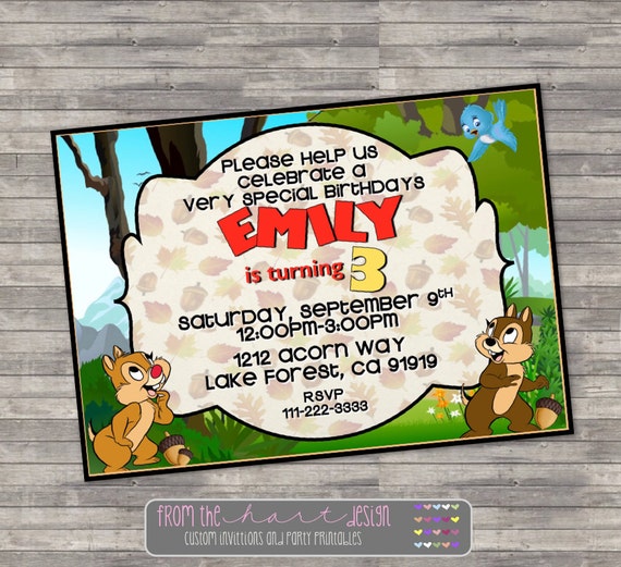 Chip and Dale Birthday Invitation Custom Disney Digital File