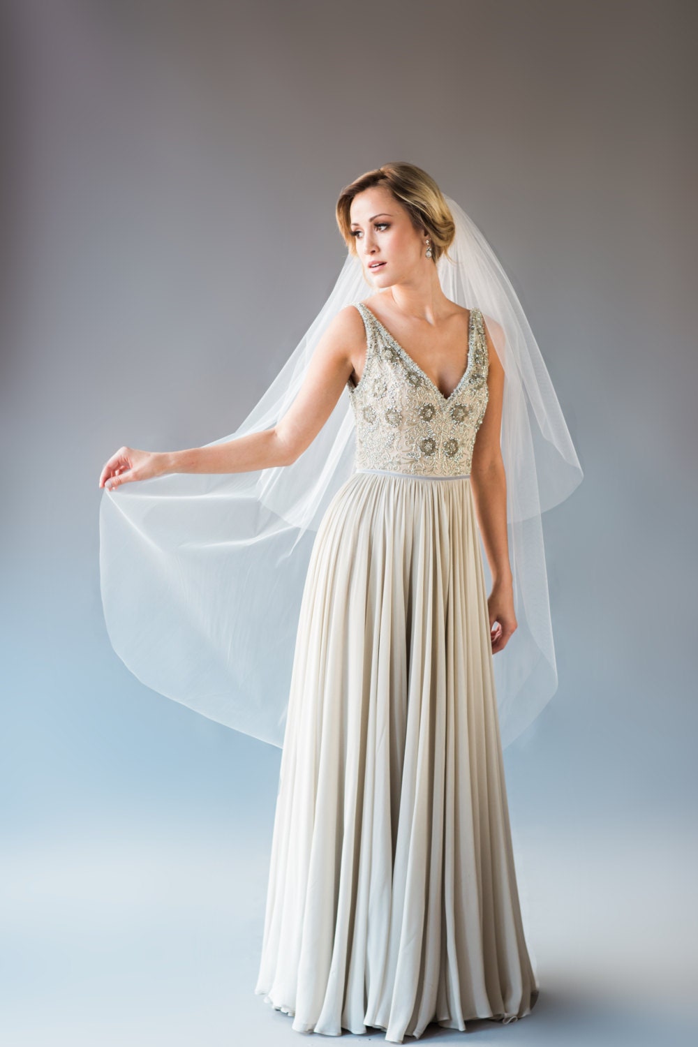 ANNA VEIL waltz length veil with blusher bridal veil