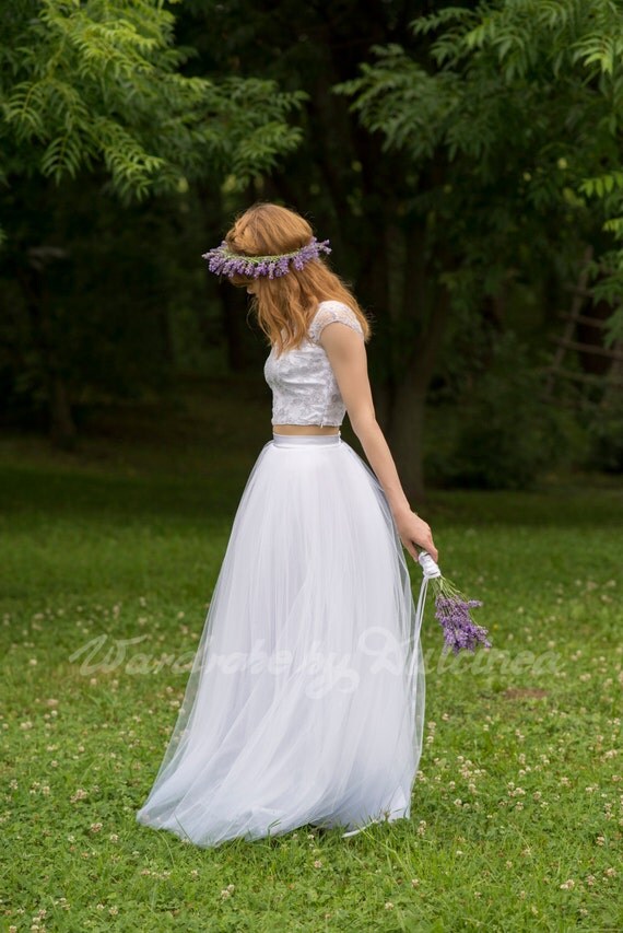 Bridal Dream -  tulle skirt  / white tulle skirt / wedding skirt / floor length /boho wedding dress / bridal skirt / crop top wedding dress