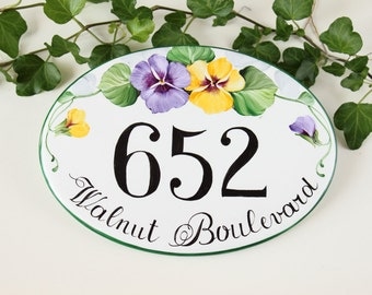 pansies House name plaque, house number plaque, house numbers, address plaque, Shabby chic house sign, Custom house sign
