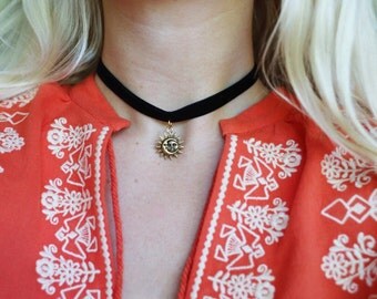 Velvet Celestial Sun & Moon Choker