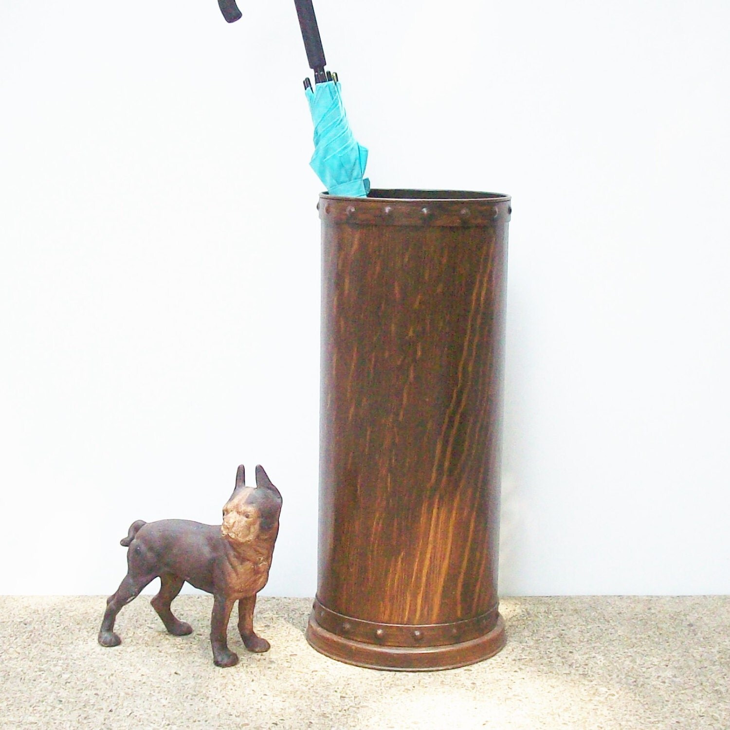 Vintage Umbrella Stand / Metal with Faux Wood Graining / Sturdy