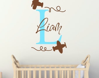 Airplane Wall Decal - Toddler Boy Airplane Wall Art - Airplane Monogram - Airplane Nursery - Airplane Wall Decor - Airplane Sticker