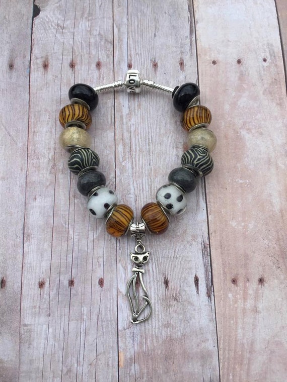 Cat Charm Bracelet European Bracelet Cat Bracelet by MysticGemz