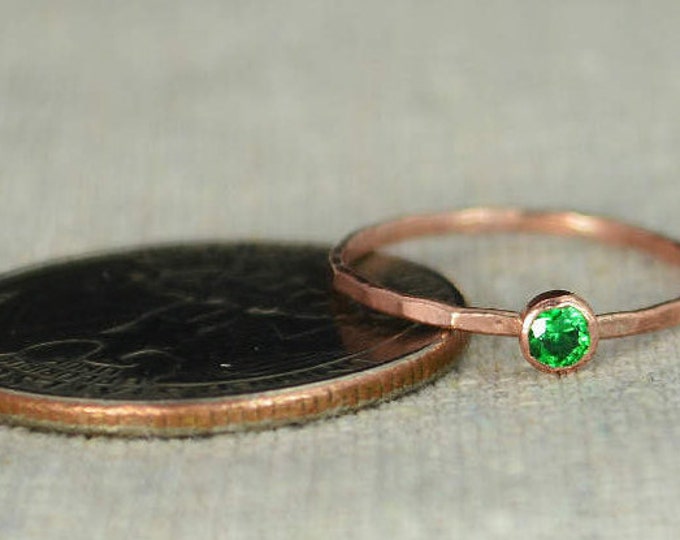 Copper Emerald Ring, Dainty Ring, Hammered Ring, Emerald Ring, May Birthstone Ring, Copper Ring, Alari, Stacking Ring, Dainty Copper Ring