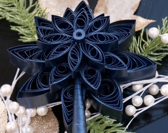 Quilled Christmas Tree Topper Shimmery Metallic Blue - Retro 1950's Style Paper Star Tree Topper - Extra Large Christmas Ornament Snowflake