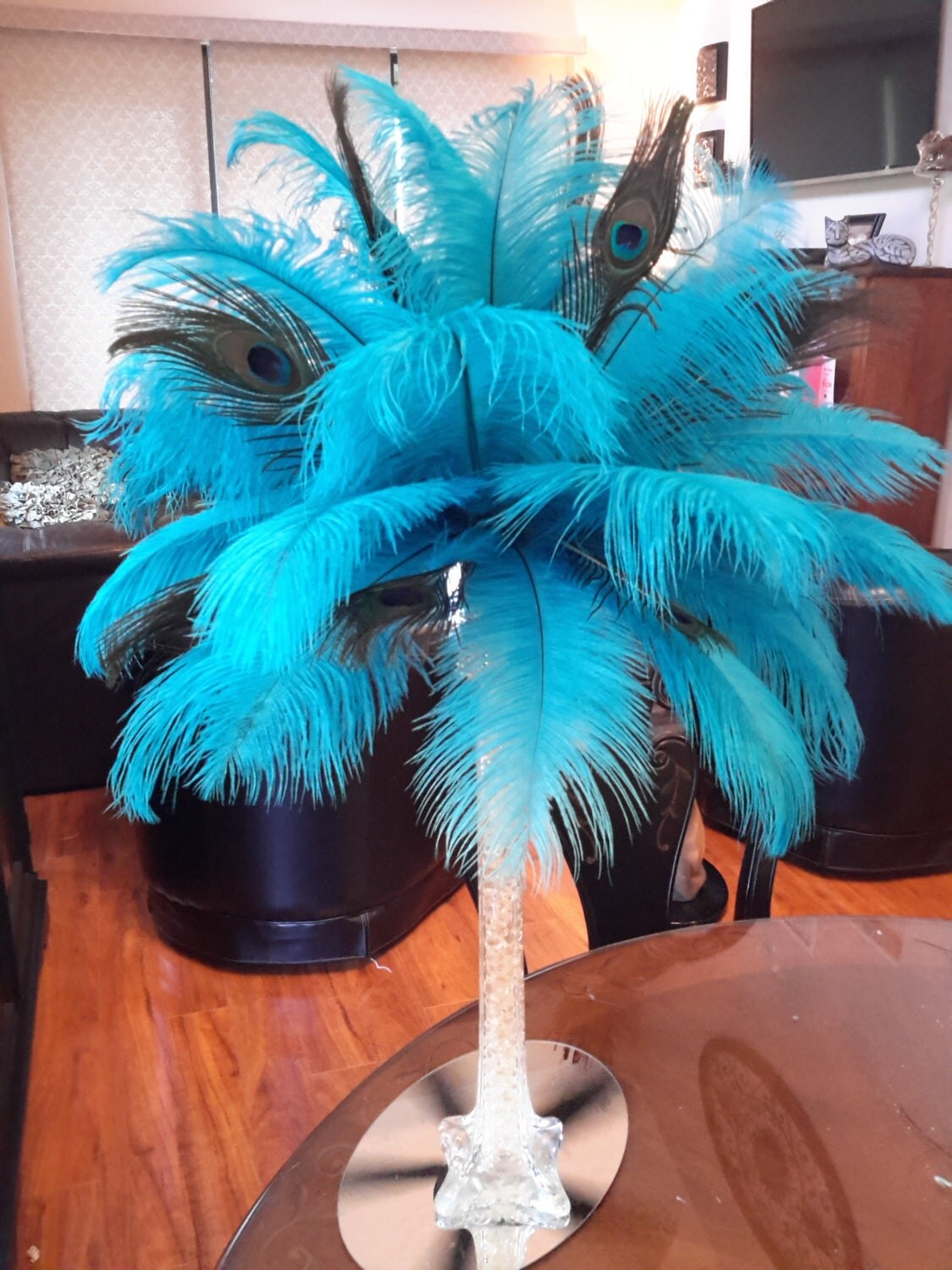 20 Ostrich Feather and Peacock Centerpiece