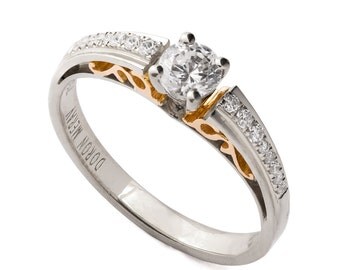 Two Tone Edwardian Engagement Ring - 18K Gold and Diamonds engagement ring, unique engagement ring, wedding band, art deco, edwardian,