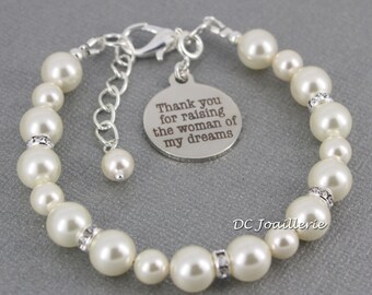 Swarovski Bracelet, Gift for Mother of the Bride, Thank you for raising the woman of my dream, Pearl Bracelet, Mother of the Bride Bracelet