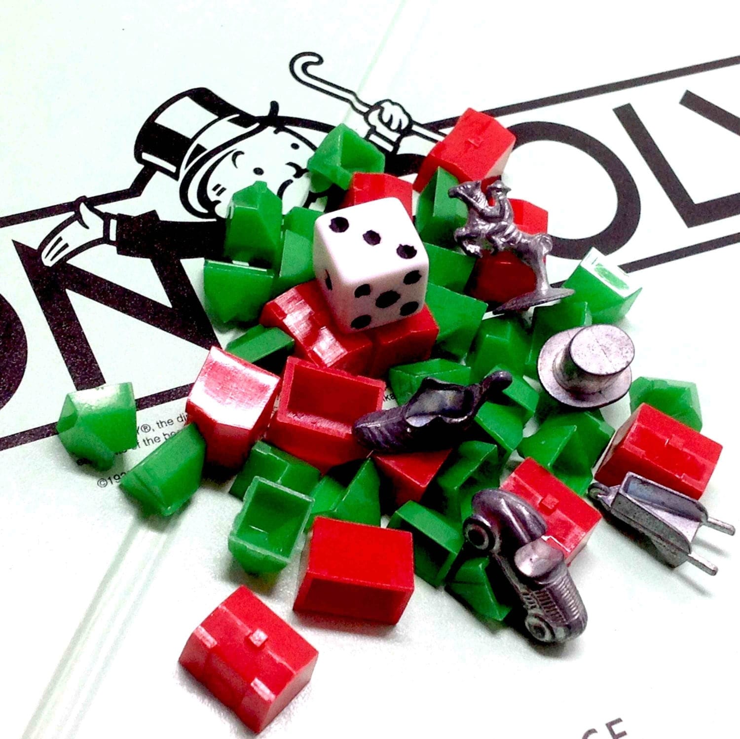 Monopoly Game Pieces Party Red Green Hotels Houses Movers