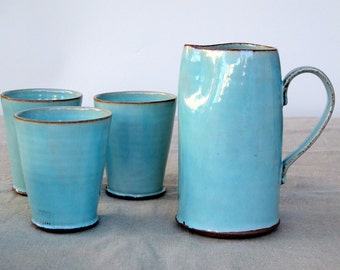 turquoise pitcher, water pitcher, ceramic pitcher, ceramic wine pitcher