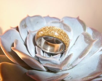 Gold and silver ring, gold braid, gold ring, ring with gold and silver, resin ring
