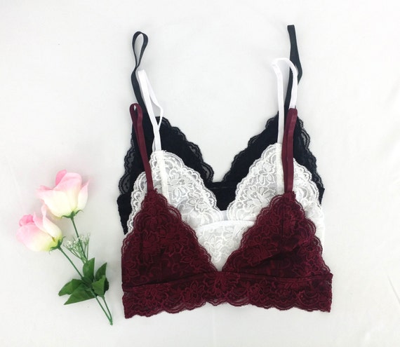 Beautiful LACE BRALETTE floral lace bra lacy bralette wavy hem scalloped bralette spaghetti lined un padded sheer bralette