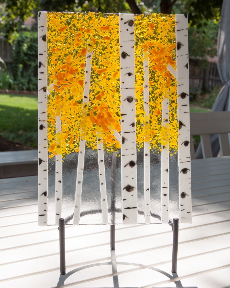 Fused Glass Aspen Tree and Display Stand