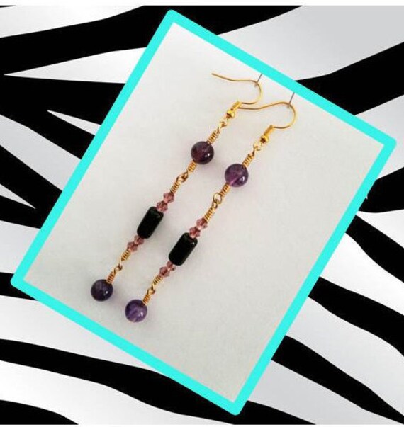 long black earrings long purple earrings purple dangle