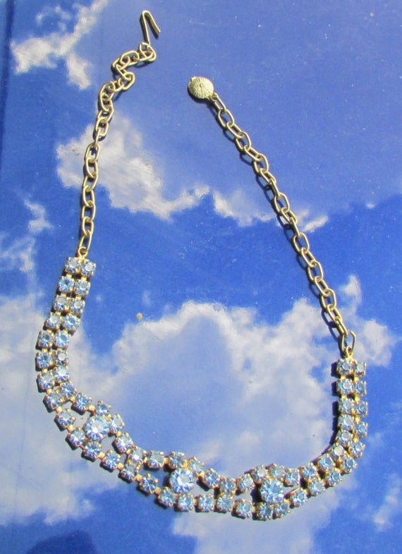 Vintage Costume Jewelry 1950's Rhinestone Necklace Sky