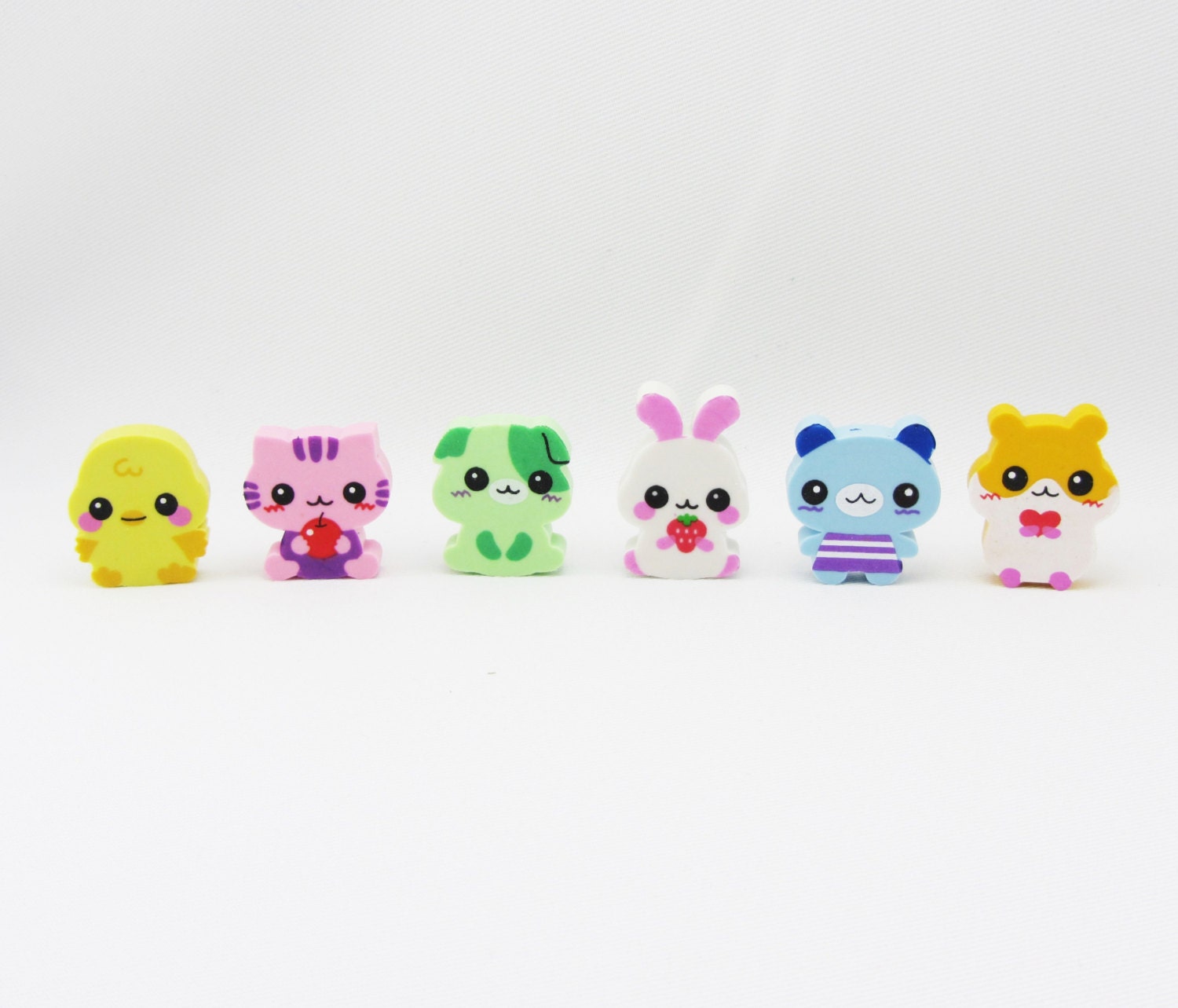 Set of 6 Cute Kawaii Erasers set 001