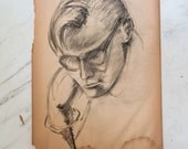 Vintage drawing of man's profile/ sketch no4/ shipping included